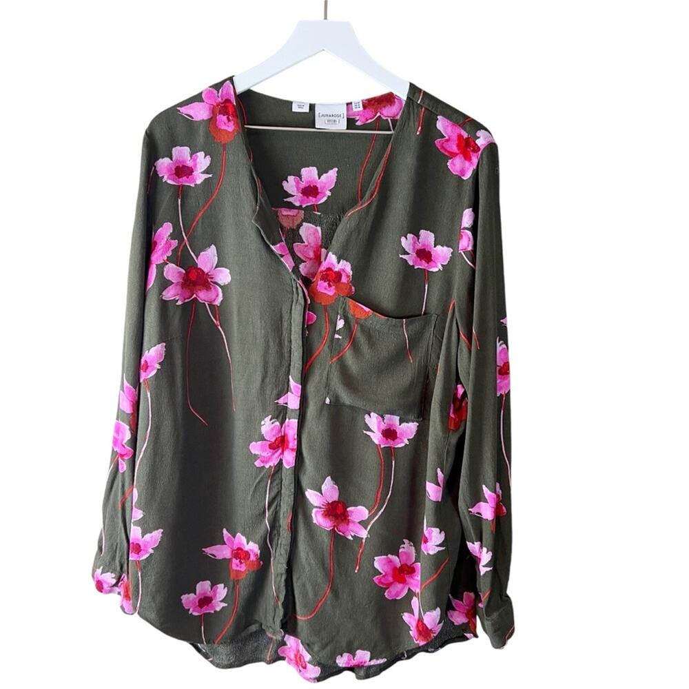 Junarose‎ Women's Blouse US 20 Floral 100% Viscose Long Sleeve Plus Size